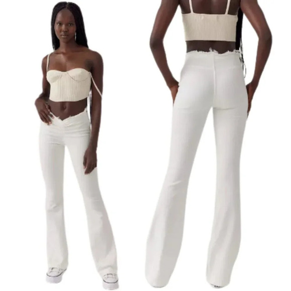 NWT Urban Outfitters BDG Ruched V-Front Flare Jeans Women's 31 White Low Rise